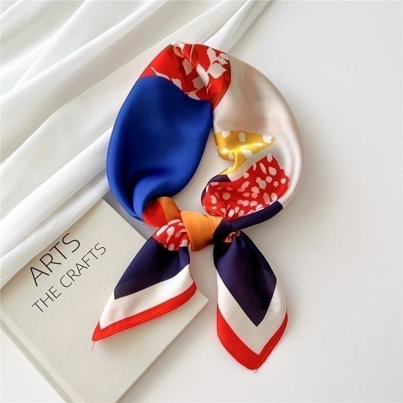 Women's Minimalist Color Block Satin Printing Silk Scarf