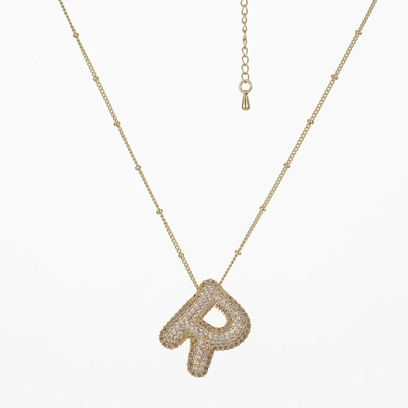 Copper Gold Plated Silver Plated IG Style Minimalist Plating Inlay Letter Zircon Pendant Necklace