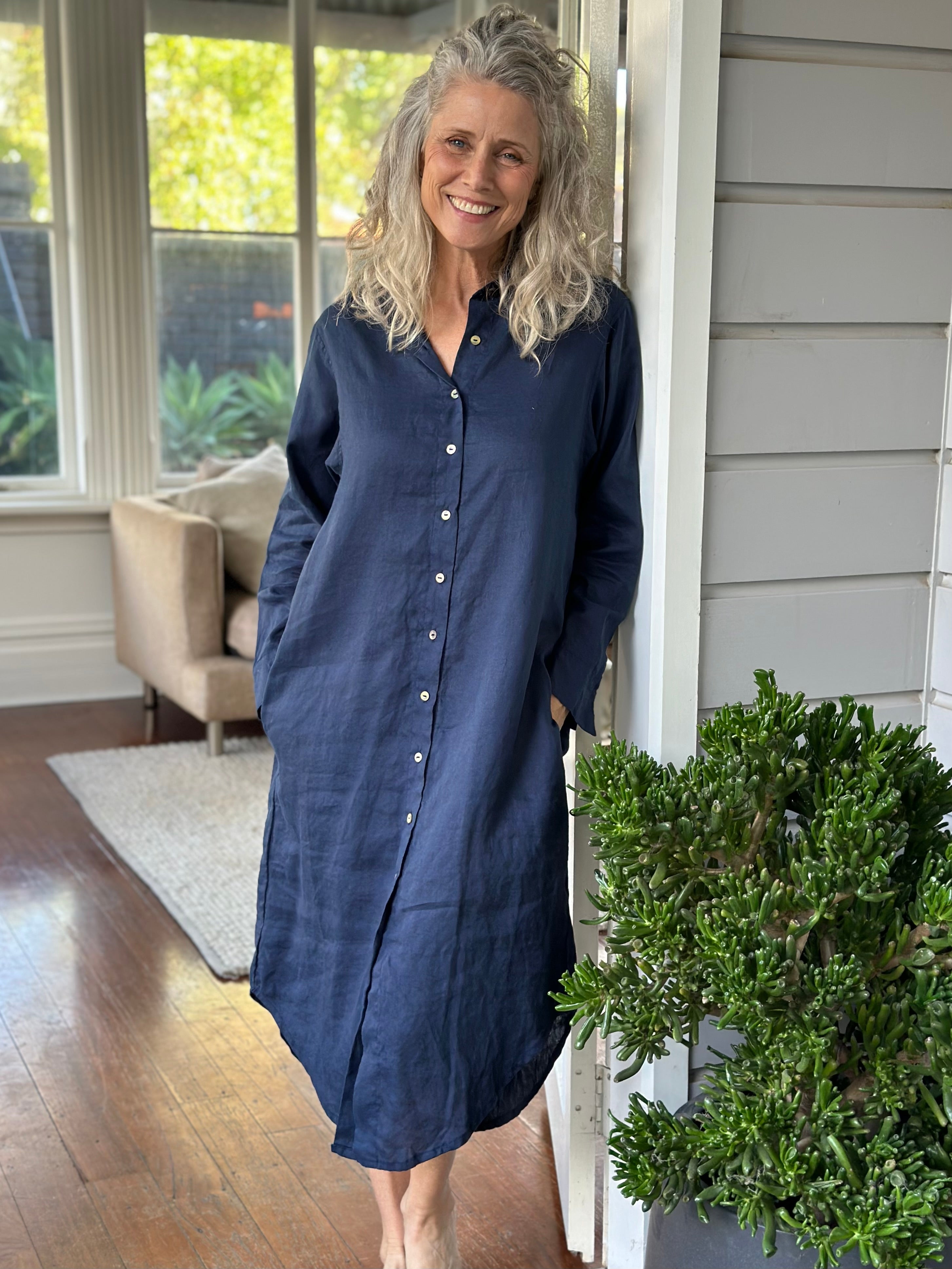 elena shirtdress - navy linen
