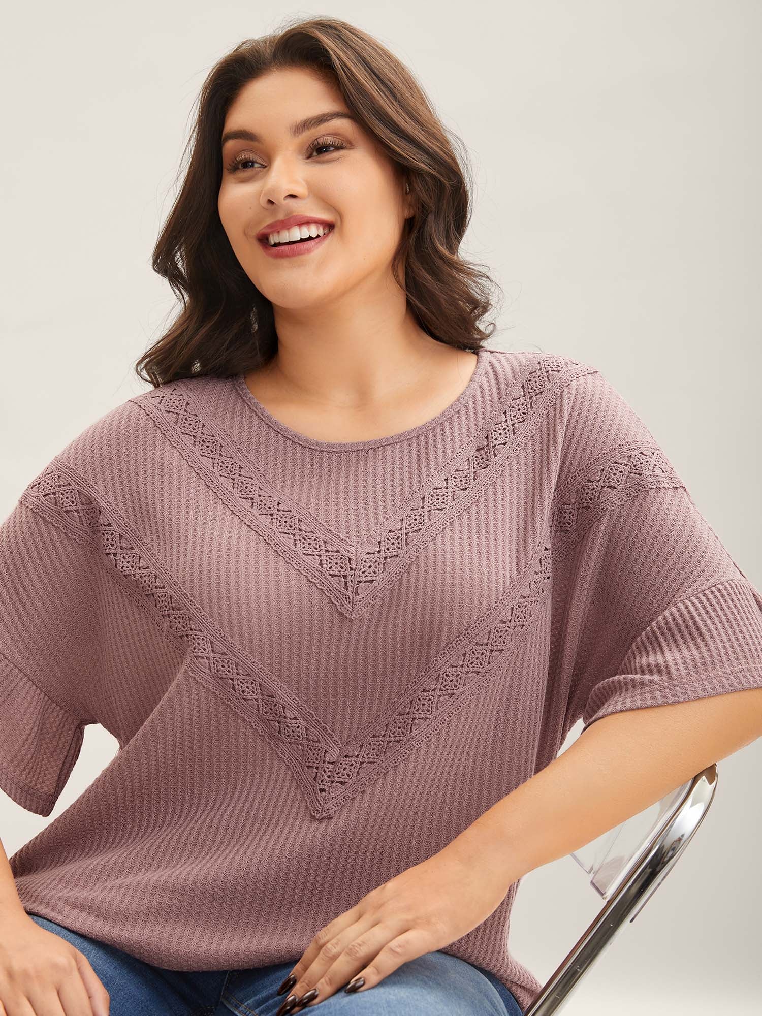 Textured Lace Ruffled Sleeve T-Shirt
