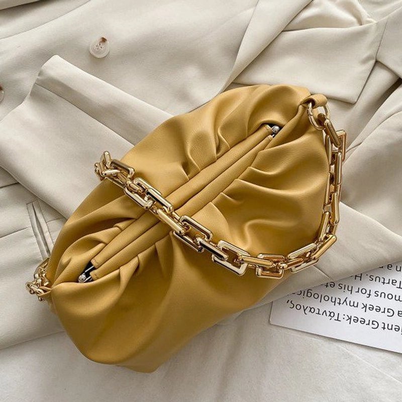 Women's Medium Pu Leather Solid Color Streetwear Cloud Shape Lock Clasp Underarm Bag