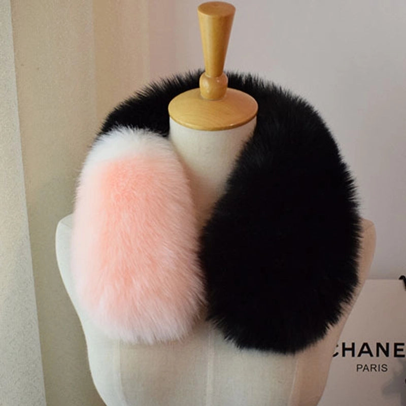 Women's Minimalist Color Block Fox Fur Scarf