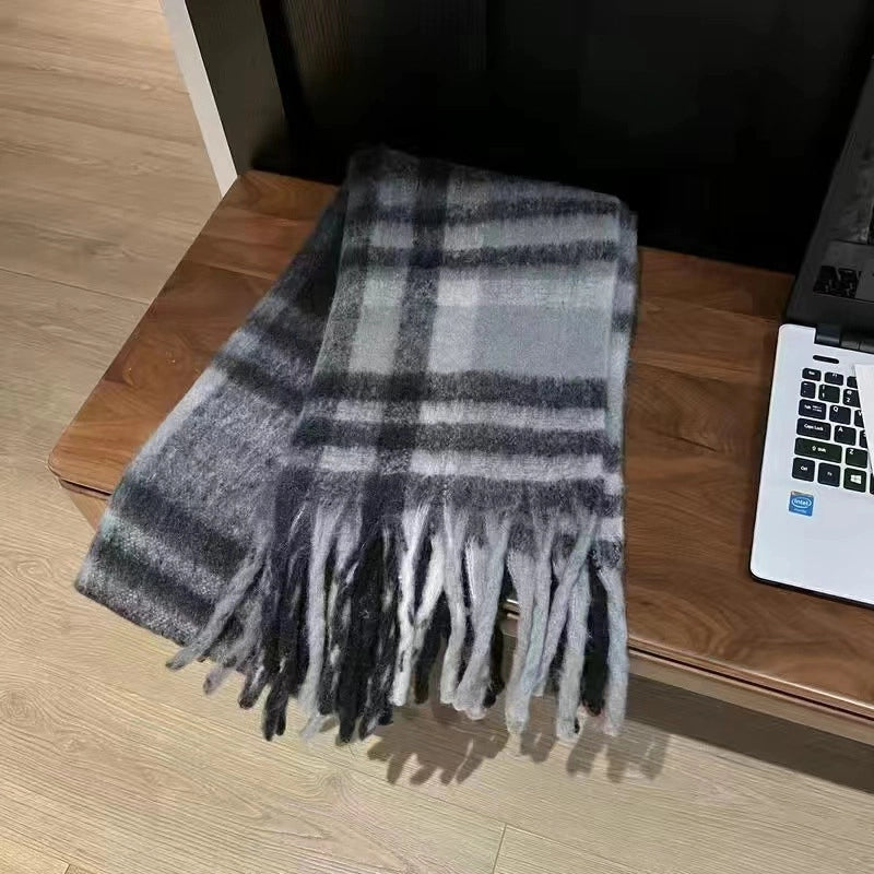 Latest Mohair Striped Tassel Scarf Fashion Geometric Gradient Shawl Versatile Thickened Scarf