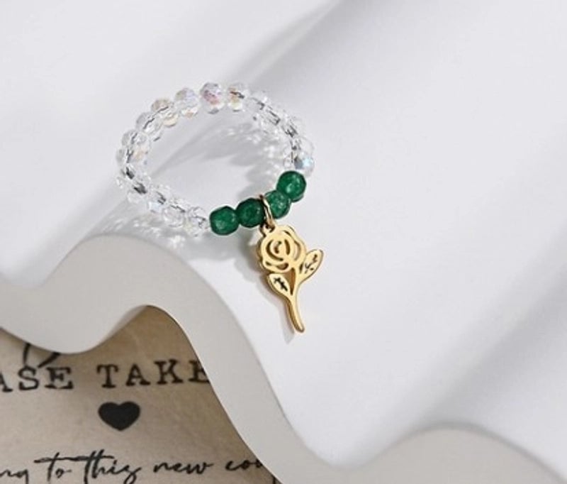 Fashion Heart Shape 304 Stainless Steel Natural Stone 18K Gold Plated Stainless Steel Rings