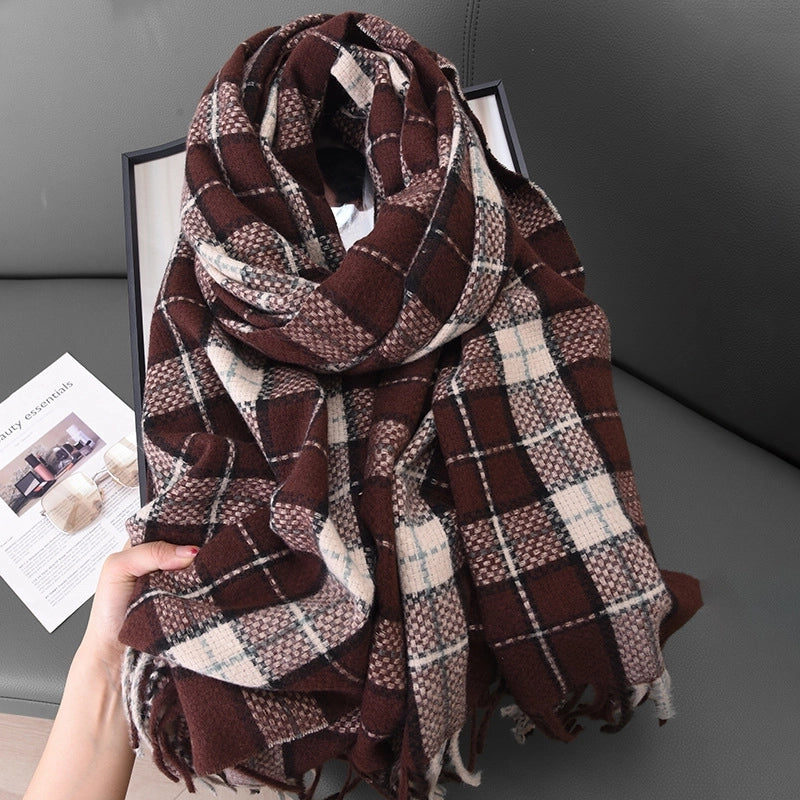 Women's Basic Plaid Polyester Scarf
