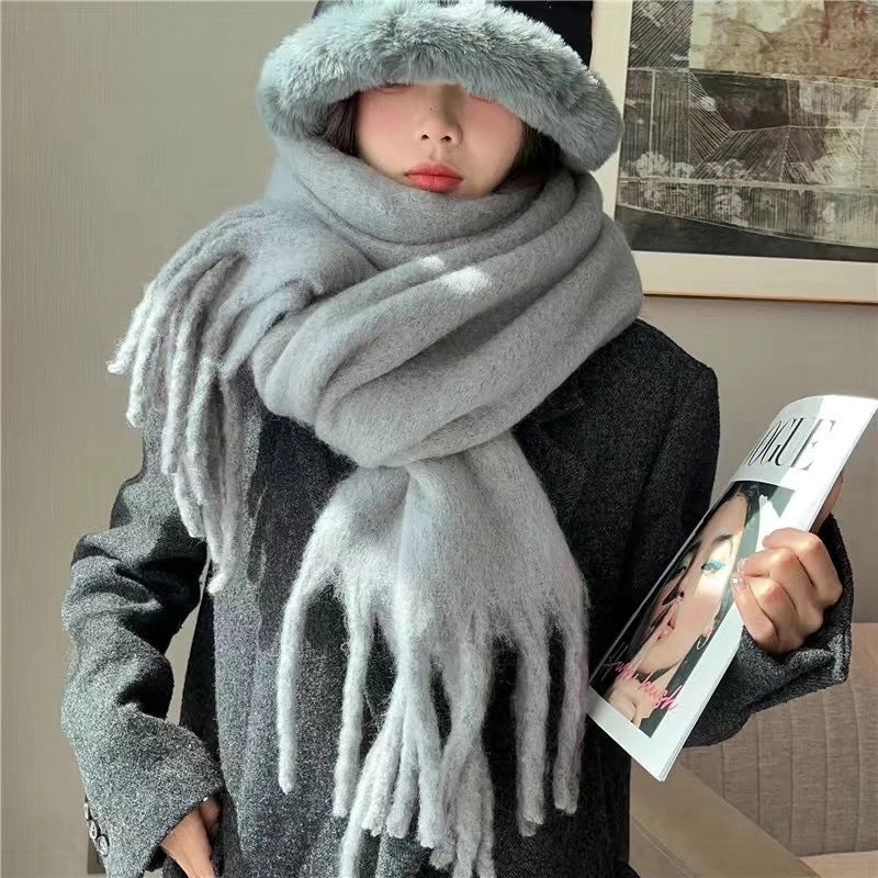 Women's Scarf Winter Solid Color Mohair Thickened New High-grade White Lazy Shawl Scarf Warm Fashion