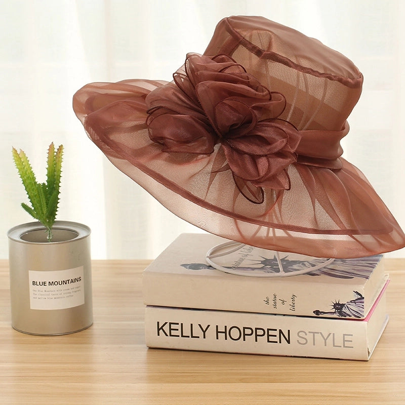 3 Pieces Women's Exaggerated Lady Vacation Solid Color Flower Big Eaves Sun Hat