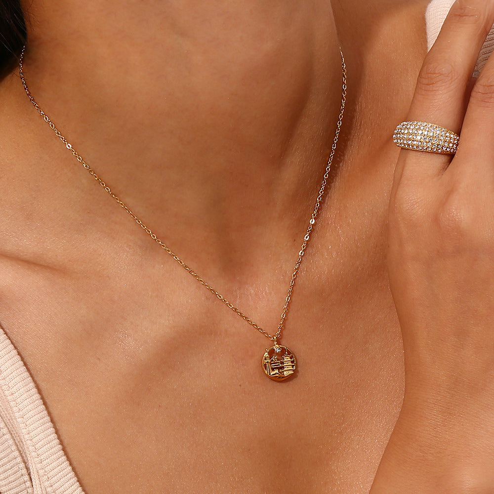 Fashion Round Geometric Stainless Steel 18K Gold Plated Necklaces