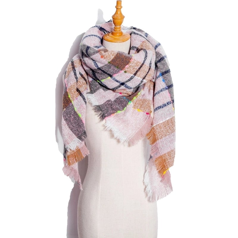 Hot New Autumn And Winter Square Scarf Split Women's Shawl Bristle Triangular Binder Plaid Scarf