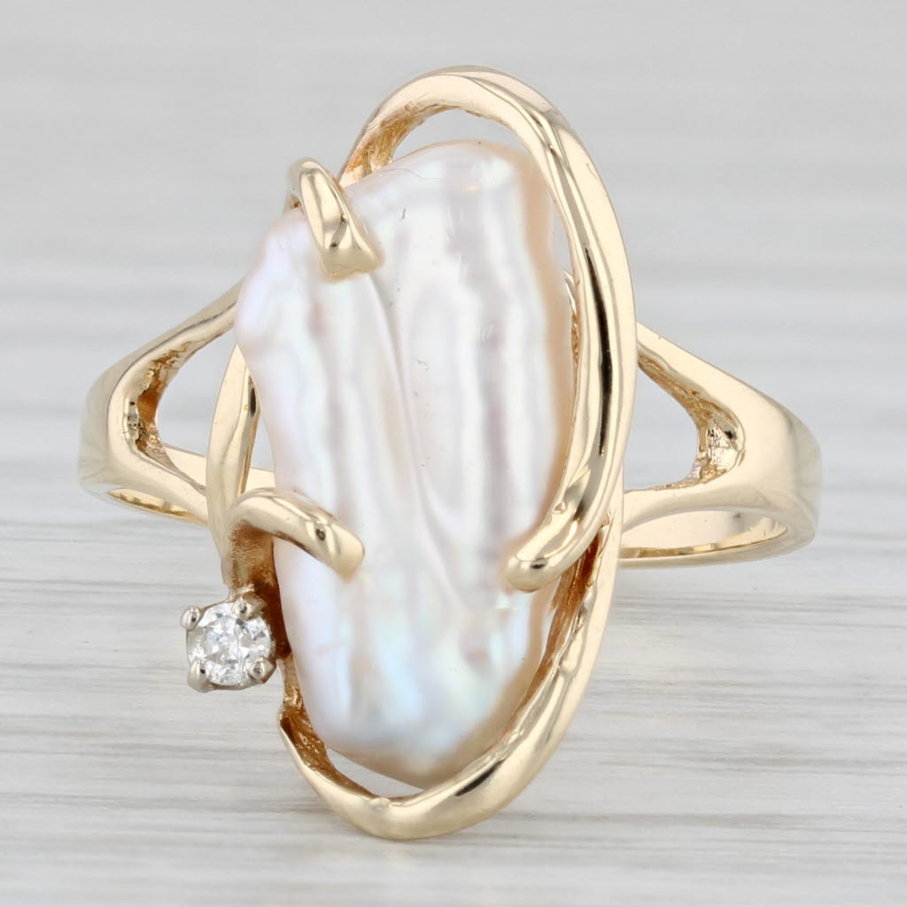 Cultured Pearl Diamond Accent Ring 14k Yellow Gold Size 6