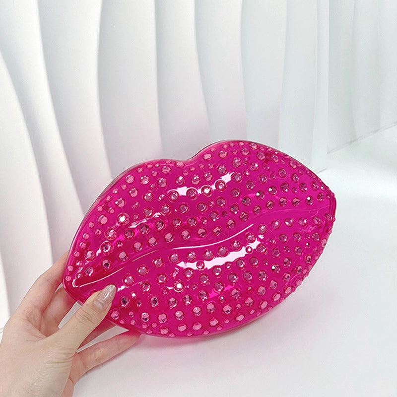 White Pink Rose Red PVC Solid Color Lip Shape Evening Bags