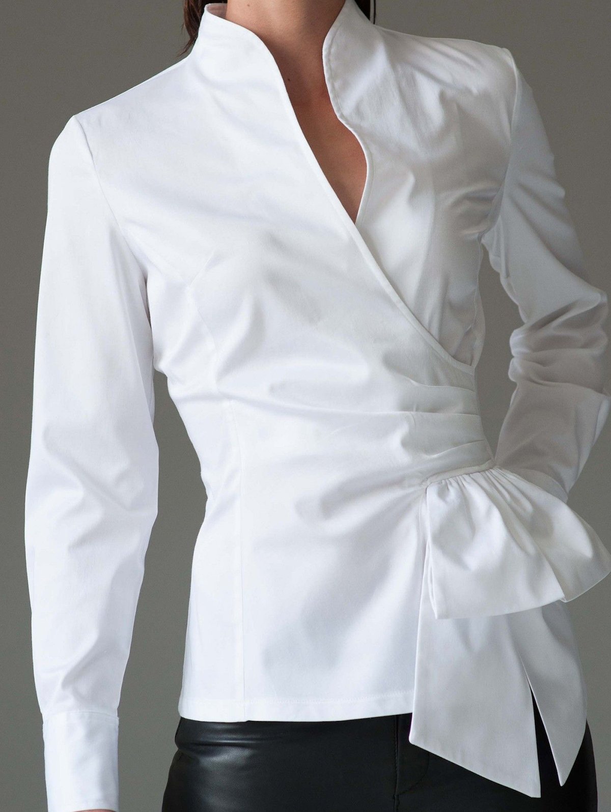 Casual Stand Collar Long Sleeve Bowknot Plain Blouse