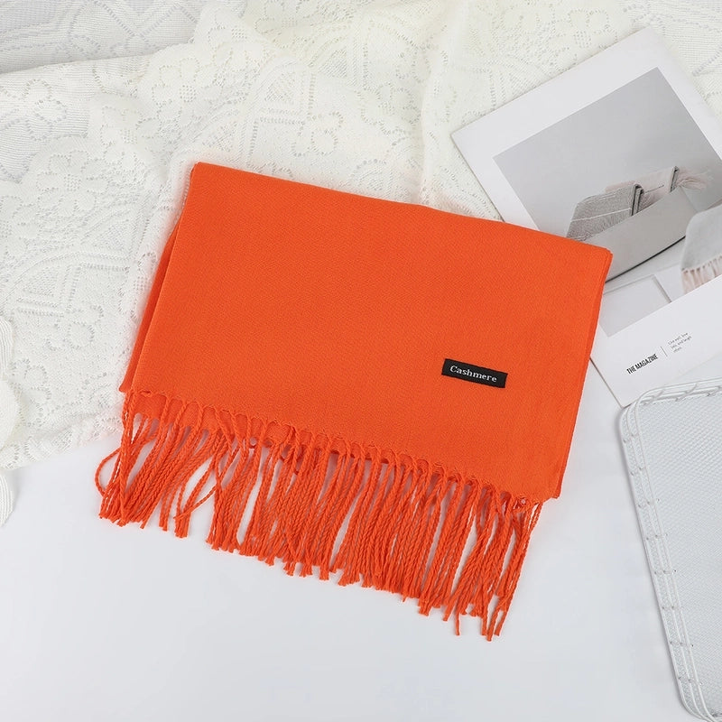Solid Color Cashmere Tassel Scarf  Autumn And Winter Warm Scarf Simple Style Air Conditioning Shawl