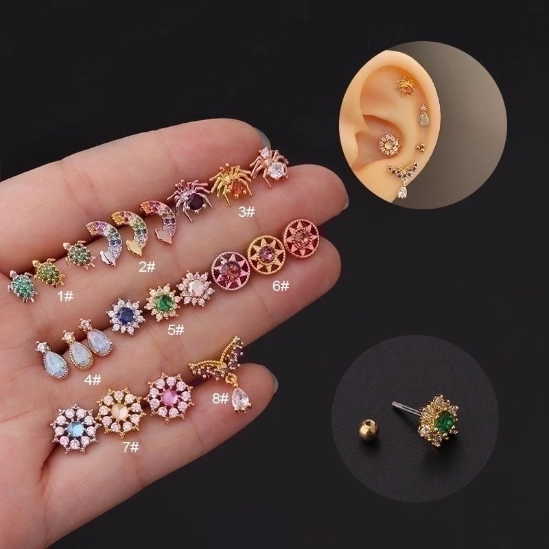 Ear Cartilage Rings & Studs Geometric 316L Stainless Steel  Copper Plating