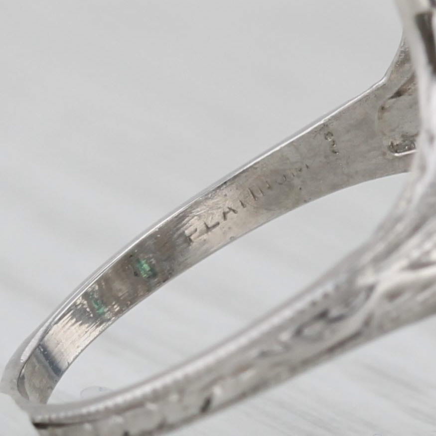 Art Deco 0.40ctw Diamond Lab Created Emerald Ring Platinum Filigree Size 6