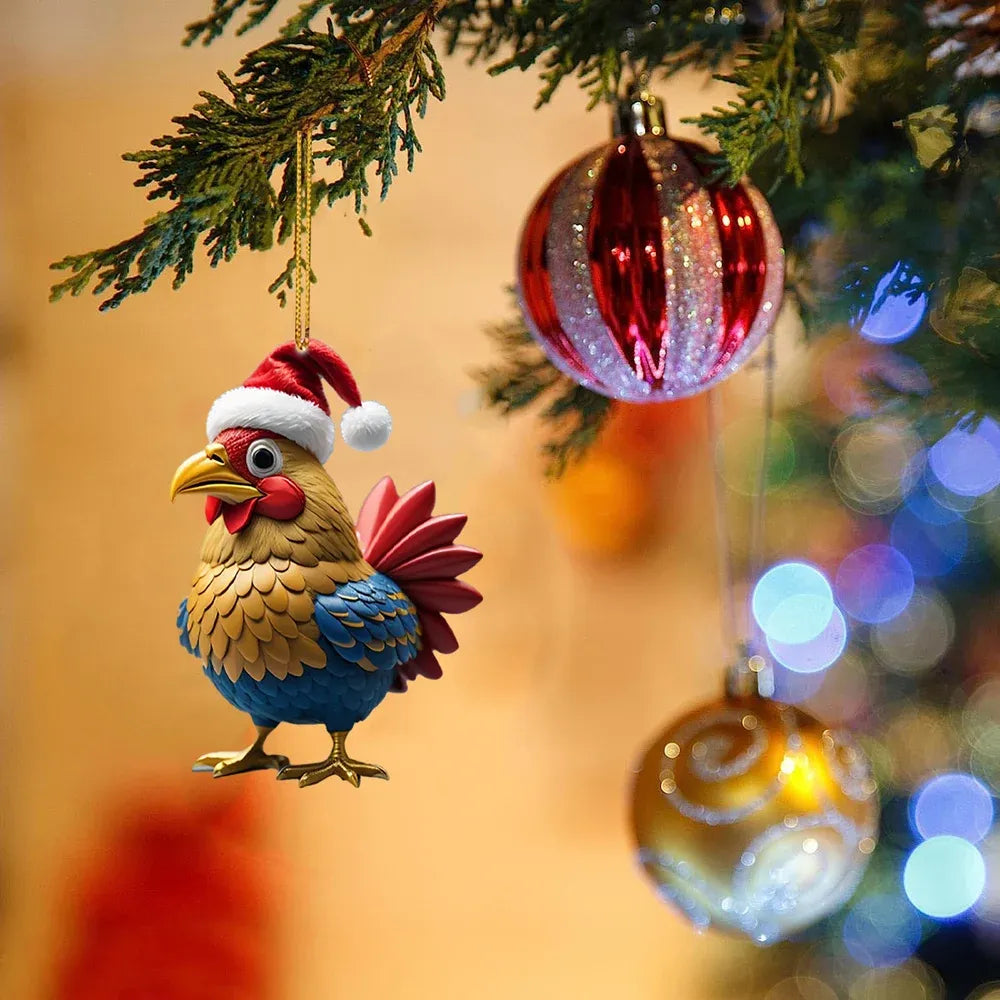 🎄12 Stuks🐓Kerstmuts kippen decoratie✨