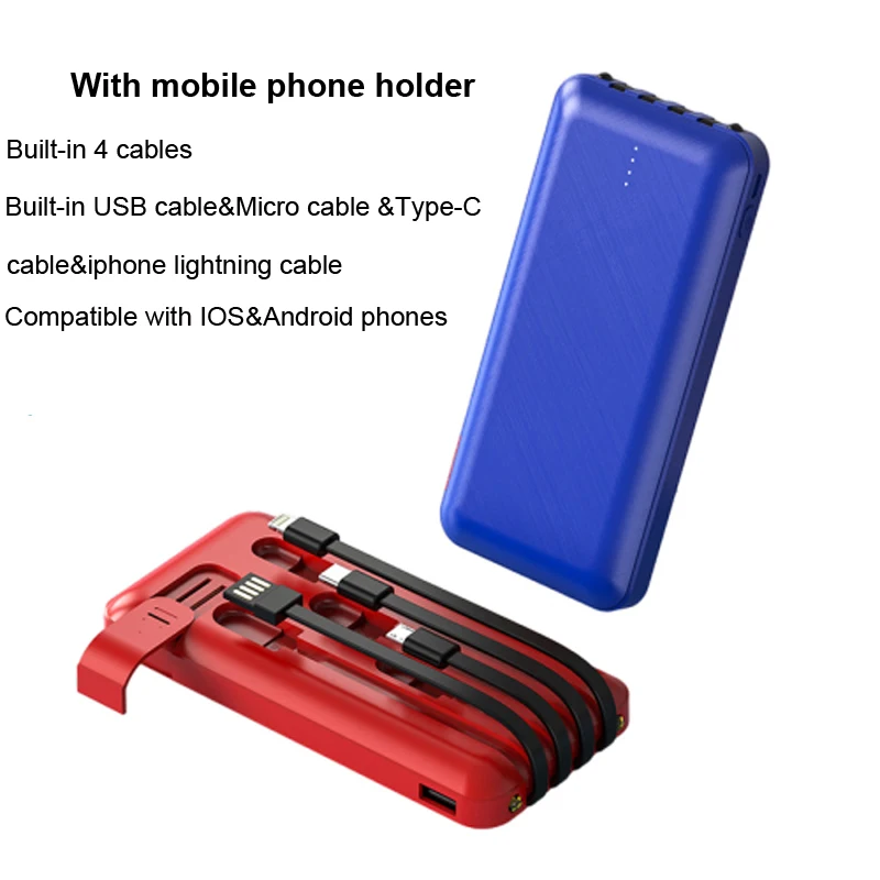 PSE  kc cetificater New Arrival 10000Mah Portable Powerbank Built In Cable Power Bank With Phone Holder 2Pcs Led Torches