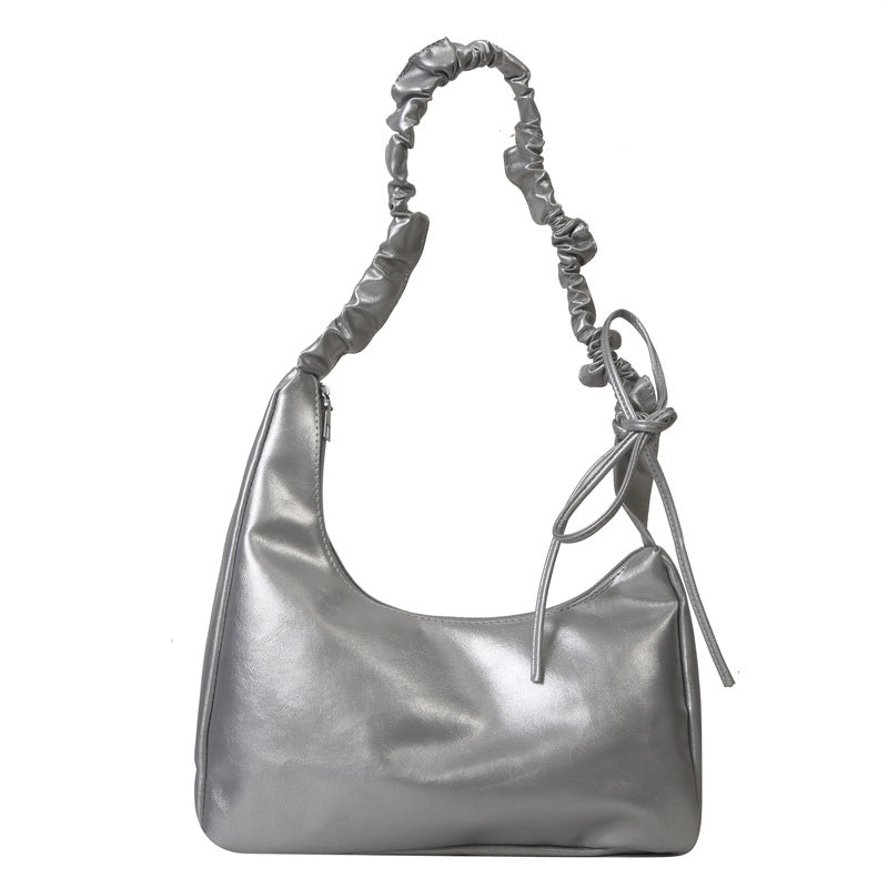 Women's Small PU Solid Color Streetwear Sewing Thread Square Zipper Ruched Bag