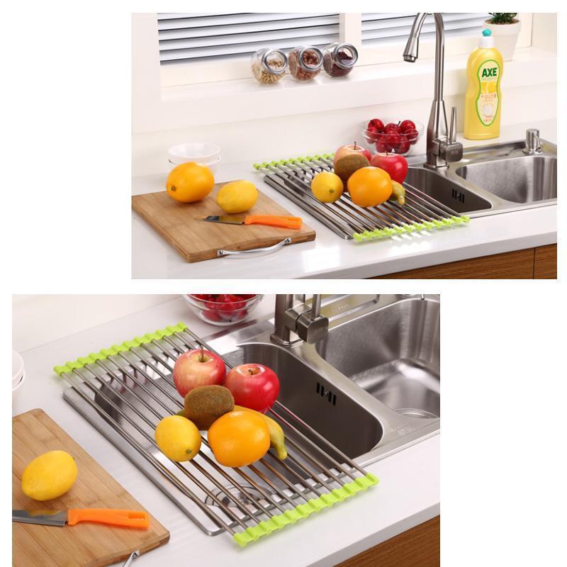 Stainless Steel Roll Up Dish Drying Rack. Foldable