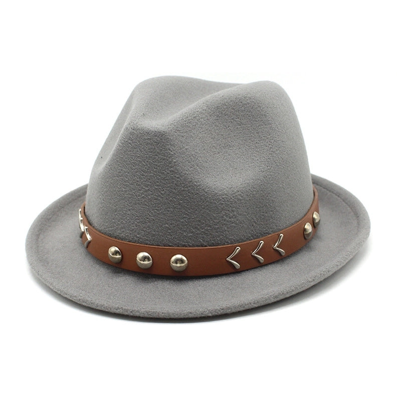 New Autumn And Winter Woolen Small Top Hat Women's Trendy Hat Golden Buckle Jazz Hat Woolen Felt Hat