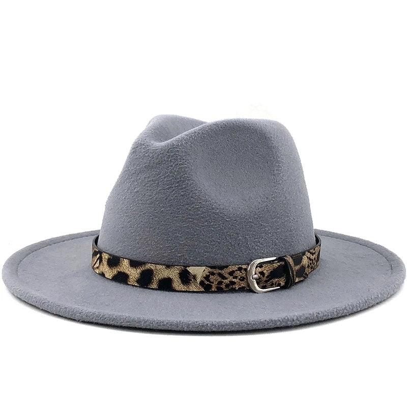Fashion Leopard Belt Woolen Jazz Hat