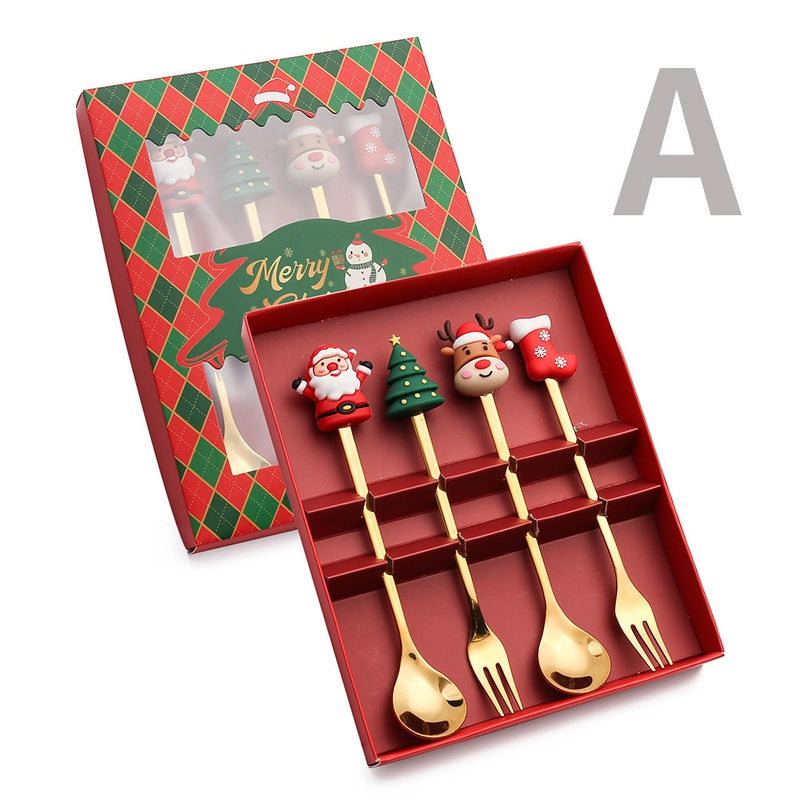 Christmas Cute Christmas Tree Santa Claus Star 304 Stainless Steel PVC Tableware 1 Piece