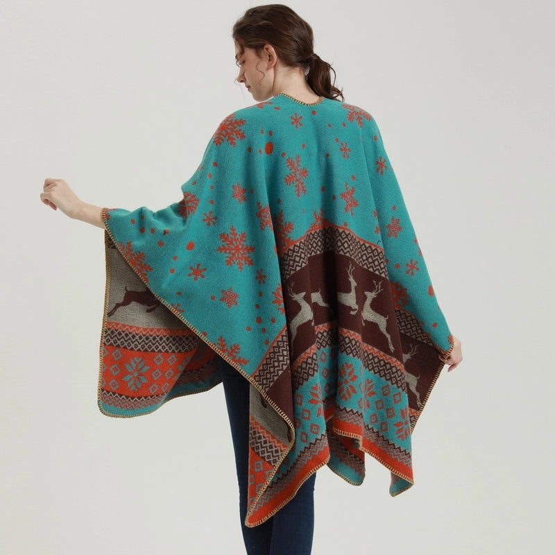 Women's Streetwear Snowflake Deer Imitation Cashmere Shawl
