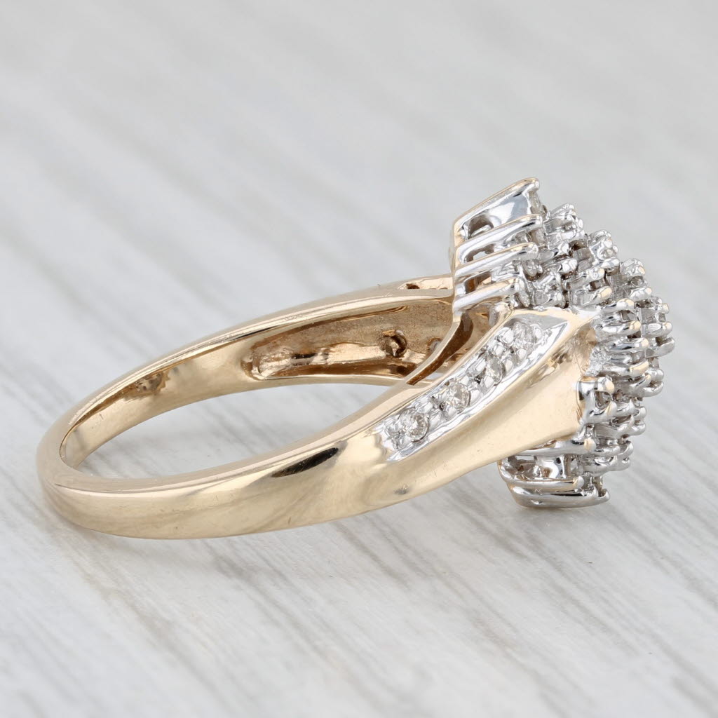 0.65ctw Diamond Cluster Bypass Ring 10k Yellow Gold Size 7