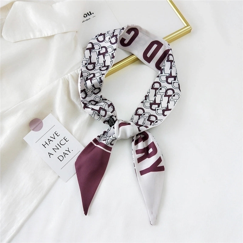 Fashion Streamer Printing Bow Silk Scarf