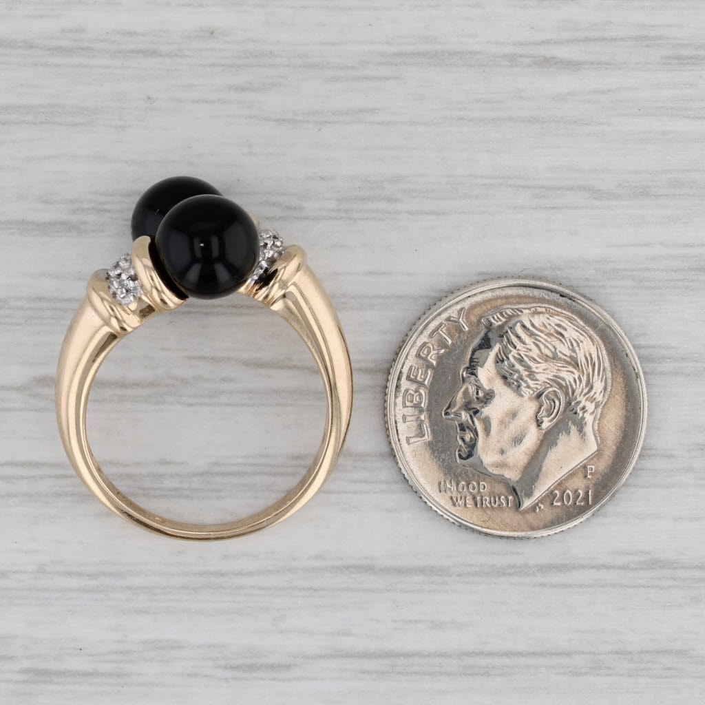 Onyx Bead Diamond Bypass Ring 14k Yellow Gold Size 5.75