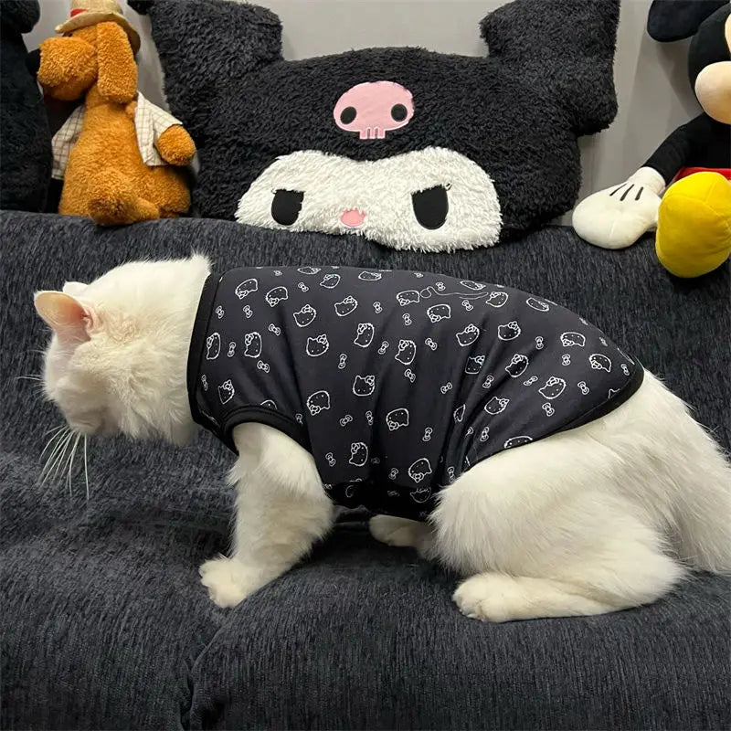 Sanrio Hello Kitty Kawaii Flannel Pet Vest Cartoon Cat Clothes Keep Warm Small Dog Creative Anime Series  Clothes Pet Dress Up
