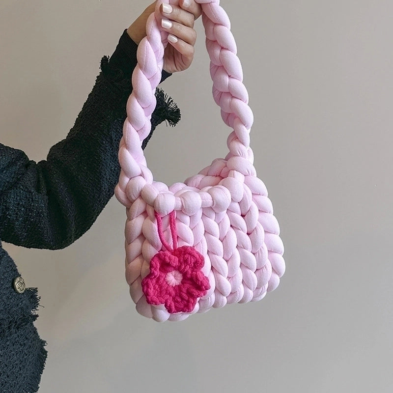 Women's Small Cotton Flower Vintage Style Square Open Underarm Bag