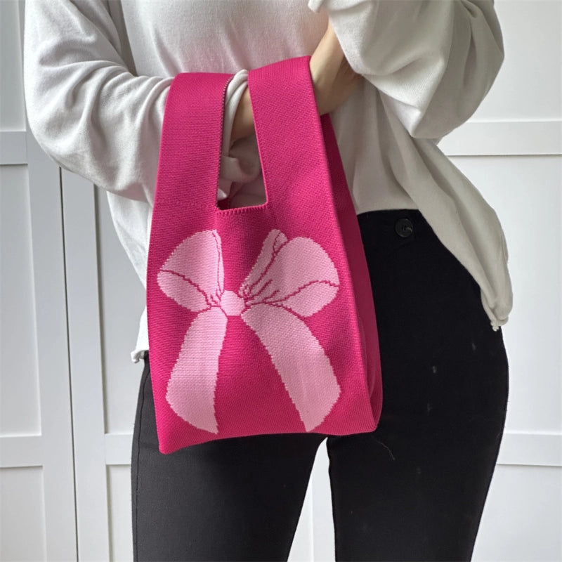 Women's Small Knit Printing Lattice Flower Elegant Classic Style Square Open Handbag