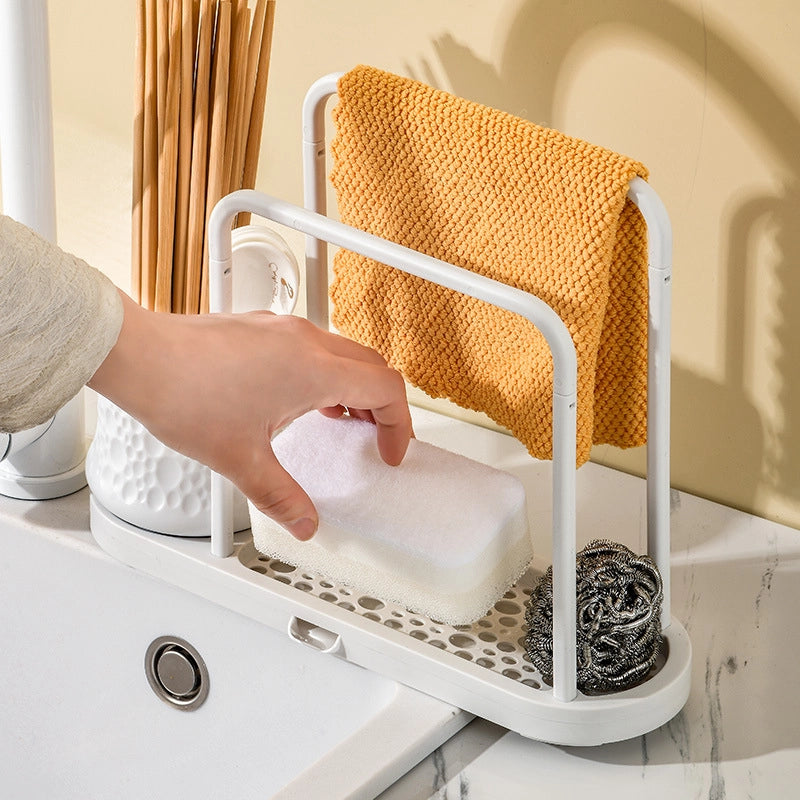 Rag Draining Rack Punch-free Sink Steel Ball Sponge Storage Rack Kitchen Cleaning Supplies Countertop Storage Rack