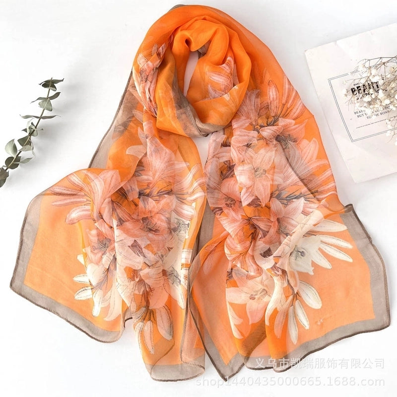 Women's Vacation Color Block Floral Polyester Silk Scarves