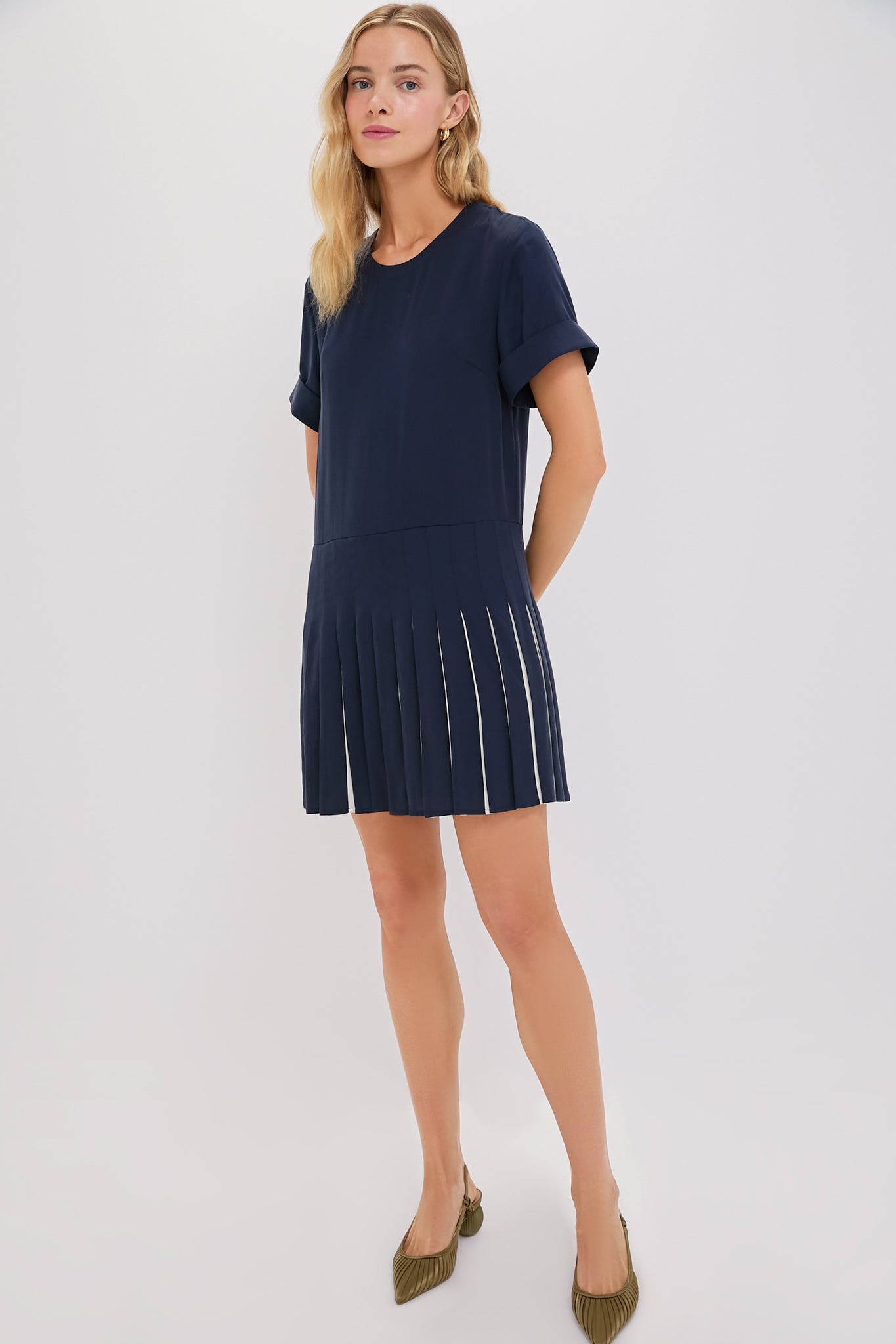 Navy Pleated Liza Dress