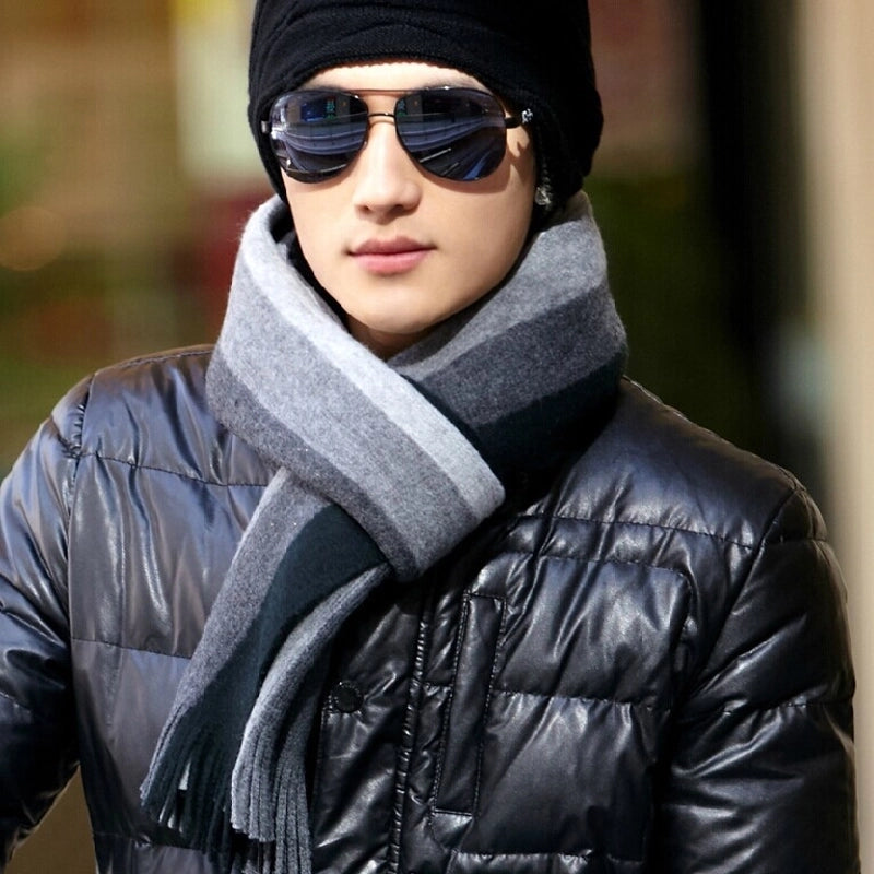 Autumn And Winter Men's Striped High-end Fashion Cashmere Scarf  Warm Trendy Knitted Wool Scarf