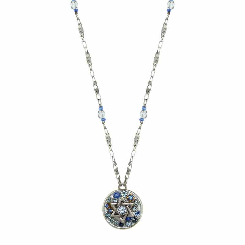 Silver and Blue Star of David Necklace
