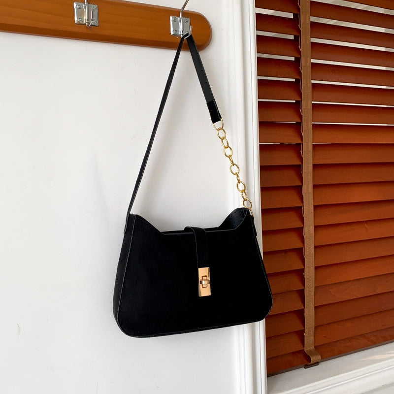 Women's Suede Solid Color Classic Style Sewing Thread Square Zipper Buckle Shoulder Bag
