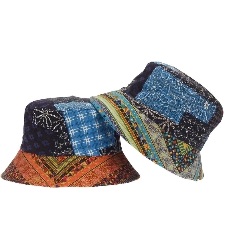 Unisex Ethnic Style Lattice Flowers Flat Eaves Bucket Hat