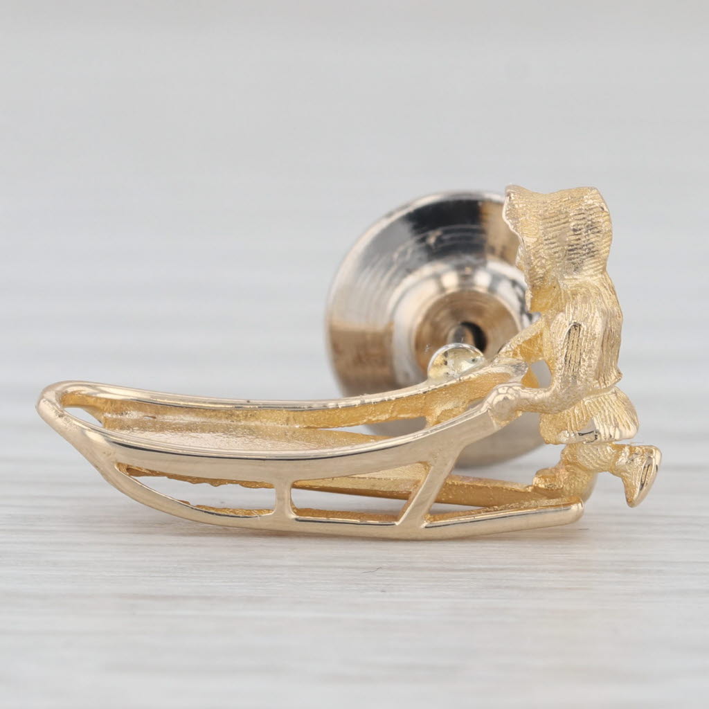 Vintage Figure Pushing Sled Pin 10k Yellow Gold Alaskan