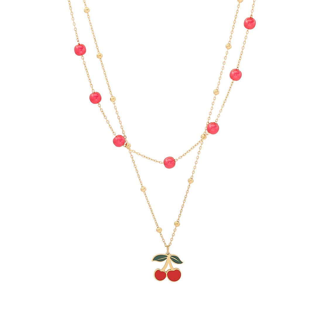 Cute Cherry Pendant Necklace Fashion Stainless Steel Double Chain