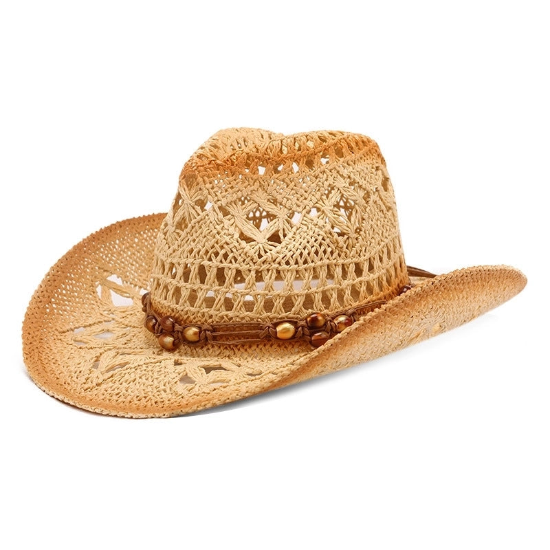 Unisex Retro Ethnic Style Color Block Hollow Out Curved Eaves Straw Hat