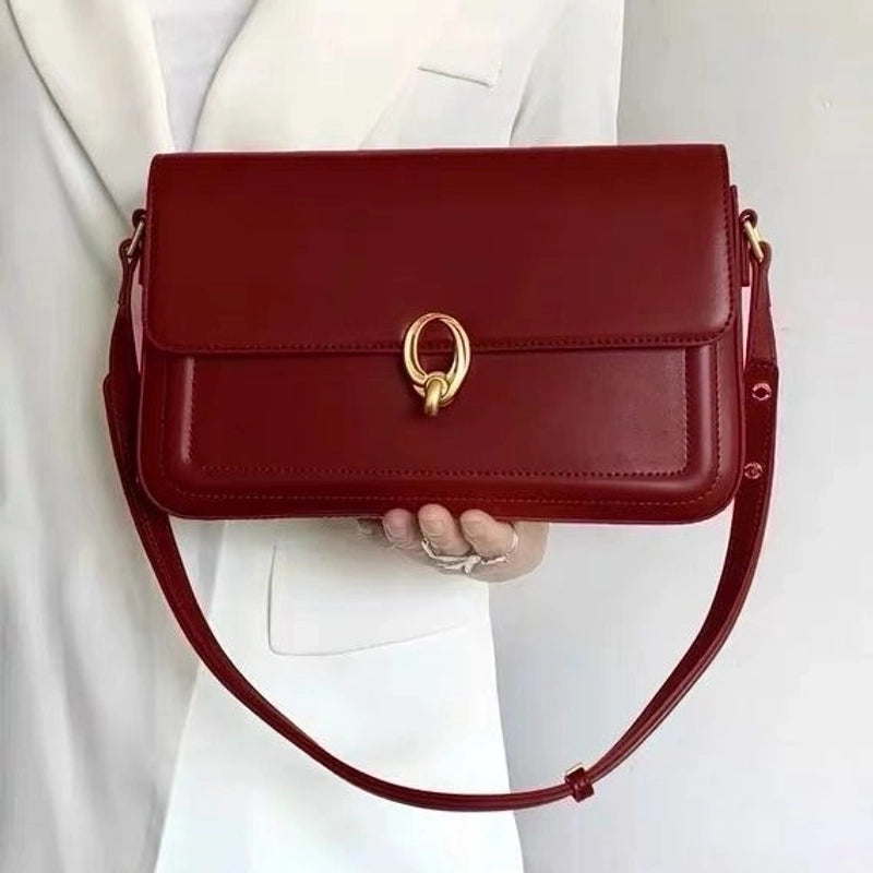 Women's Medium Pu Leather Solid Color Classic Style Flip Cover Shoulder Bag