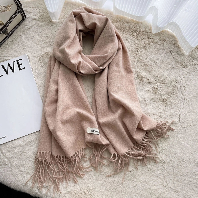 Autumn And Winter Solid Color Scarf New  Cashmere Scarf Women's Tassel Warm Large Shawl Scarf