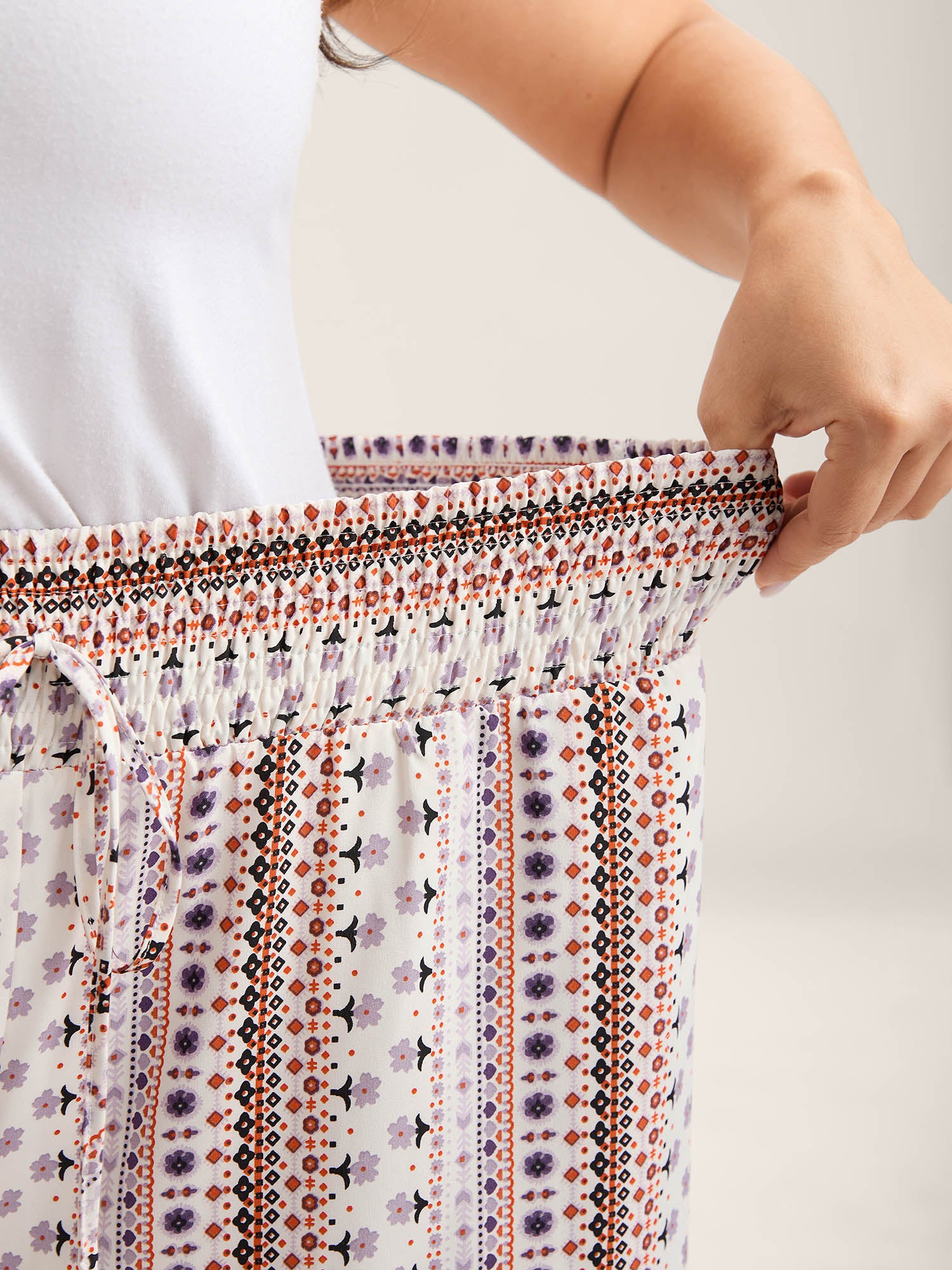Shirred Waist Boho Wide-Leg Pants