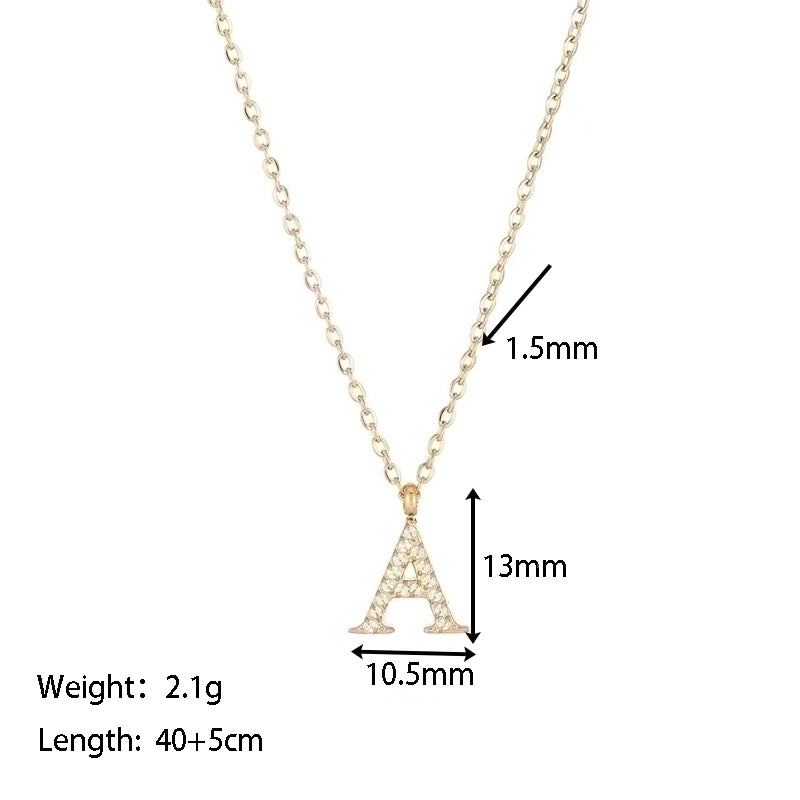 Minimalist Letter 304 Stainless Steel Zircon 16K Gold Plated White Gold Plated Plating Inlay Pendant Necklace