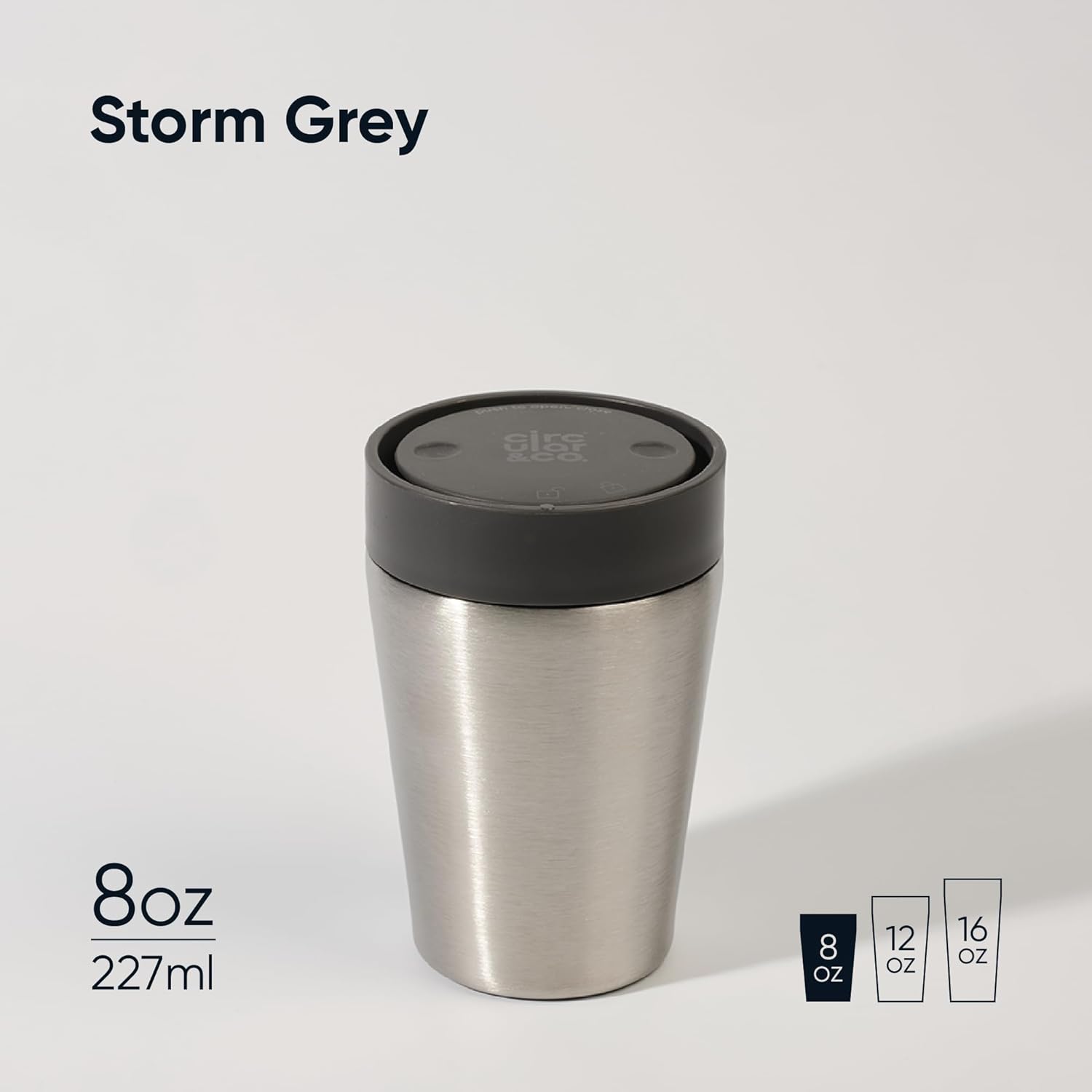 Circular & Co Thermal Stainless Steel Travel Mug - 8oz/227ml - Insulated Reusable Coffee Cup - 100% Leakproof & Lockable - 6 Hours Hot/Cold - Push Top, One Hand Open, 360 Drinking Coffee Tumbler