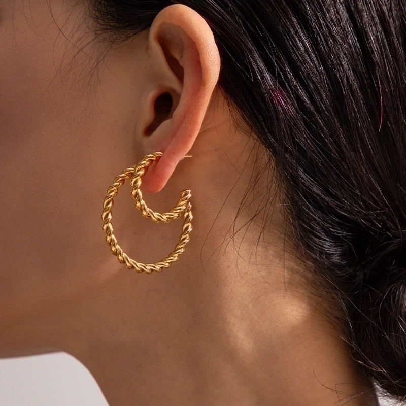 1 Pair IG Style C Shape Twist Plating 304 Stainless Steel Ear Studs