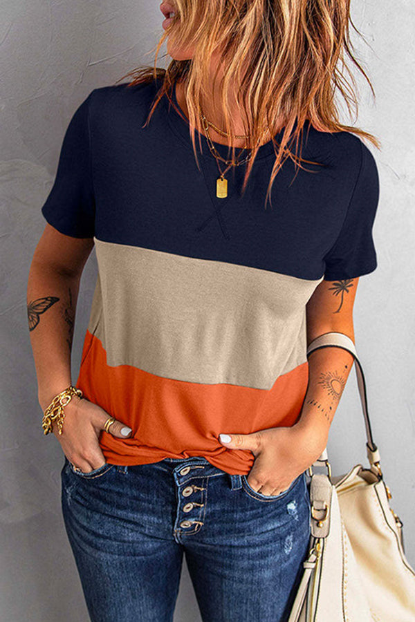 Short Sleeve Color Block Stripes T-shirt